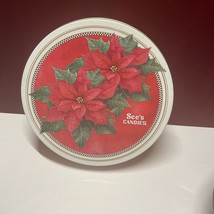 Collectible See’s Candies Chocolate Christmas Tin, Red  Poinsettia’s 8” ... - £10.99 GBP