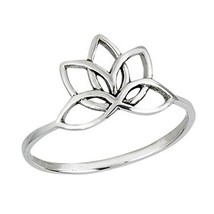 Lotus Flower Ring Womens 925 Sterling Silver Garden Water Lily Boho Band - £13.53 GBP