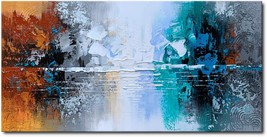 Lake Scenery Wall Art Modern Home Decor Artwork, Hand Painted Abstract Landscape - £41.55 GBP