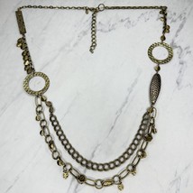 Chico&#39;s Gold Tone Long Hammered Metal Chain Link Necklace - £7.77 GBP