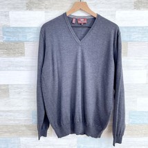 Hickey Freeman Extra Fine Merino Wool V Neck Sweater Gray Italy Mens Large - £38.15 GBP