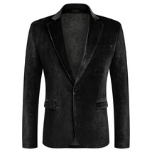 Mens Black Blazer Premium Velvet Jackets One Button Velour Sport Coat (B... - $133.99