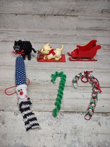 Lot of 6 Vintage Christmas Ornaments Decorations Candy Cane Sled Snowman Dog - £6.58 GBP