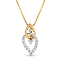 SwaraEcom 14K Yellow Gold Plated Round AAA+ Cubic Zirconia Double Leaf Pendant f - £39.95 GBP