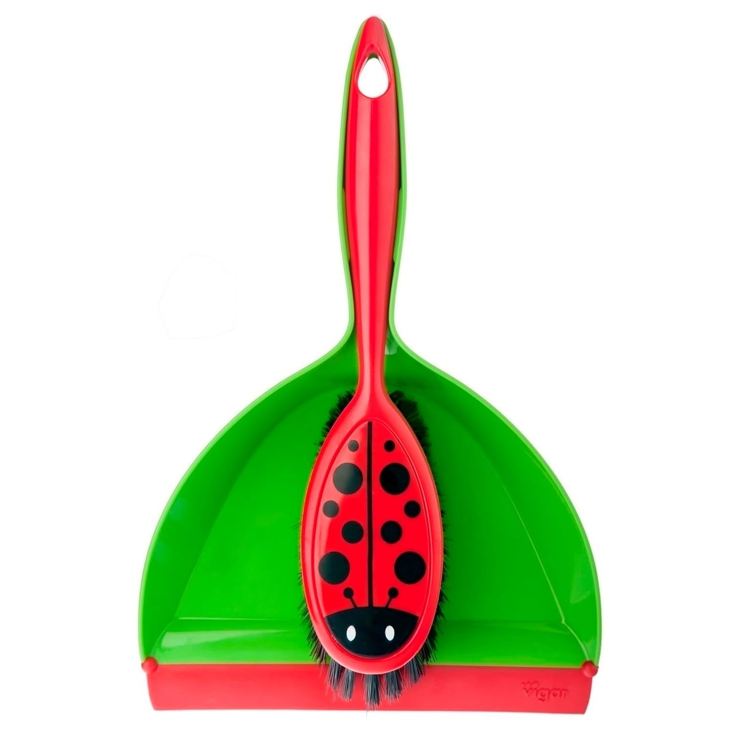 Vigar Ladybug Dust Pan and Brush Handy Set, 12-3/4-Inches, Green, Red, Black