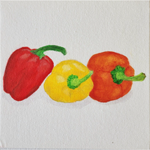 Colorful Peppers Acrylic Canvas Original Painting 6x6 OOAK - £18.09 GBP