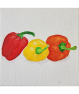 Colorful Peppers Acrylic Canvas Original Painting 6x6 OOAK - £19.26 GBP