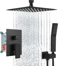 Aolemi 8 Inch Bathroom Shower System Matte Black Square Rain Shower Head Set - £91.91 GBP