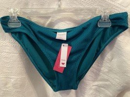 Xhilaration Juniors Textured Cheeky Bikini Bottom Dark Teal Green Size L... - $9.89