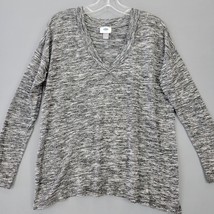 Old Navy Women Sweater Size M Gray Black Blended Knit Classic V-Neck Long Sleeve - £9.89 GBP