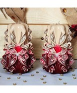 Carved Candles Home Decor Handmade Design Gift Hand Cream Burgundy Set O... - $913.75 MXN