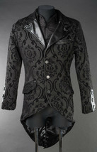 Men&#39;s Black Brocade Steampunk Tailcoat Victorian Vampire Goth Jacket - £70.19 GBP