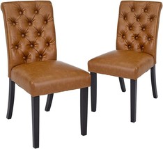 Set Of Two Mid-Century Tufted Leather Kitchen Counter Upholstered Dining, Brown. - £211.81 GBP