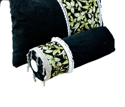 Decorative Bolster Pillows, Black Velvet, Floral Cotton, Throw Pillow  6... - £42.46 GBP