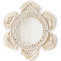 Hanging Wall Mirror With Macrame Fringe Round Boho Mirror Art Decor For Apartmen - £31.07 GBP