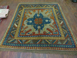 5&#39; X 5.5&#39; Vintage Handmade Turkish Kazak Colorful Wool Square Rug Carpet Eagle - $602.33