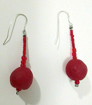Vtg Cherry Red Earrings Drop Dangle Ball &amp; Bead  Atomic Sputnik Candy Jewelry - £9.04 GBP