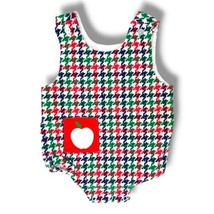 Vintage Bubble Romper Houndstooth Plaid Apple Applique Red Green Blue Bo... - £18.05 GBP