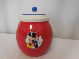 Disney Mickey and Minnie Mouse Red White &amp; Blue Ceramic Cookie Jar Canis... - $21.80