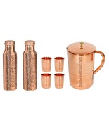 Pure Copper Hammered Bottle Water Pitcher Jug 4 Drinking Tumbler Glass S... - £59.76 GBP