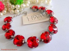Siam Red Cushion Cut Tennis Bracelet w/ Swarovski Crystals 4470 12mm / Cupchain  - £73.44 GBP