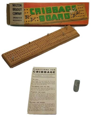 Wooden Cribbage Board Game Springfield Mass Vintage Milton Bradley 4626 ... - $11.83
