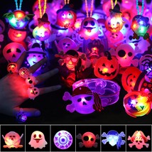 63 Pack Halloween Party Favors For Kids, Light Up Necklace Lighted Rings Led Fla - £22.19 GBP