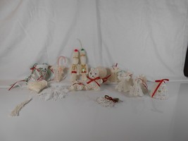 16 Vintage Christmas Crocheted Starched Ornaments Angels Snowflakes Bears - £10.45 GBP