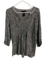 Calvin Klein  op Womens Medium Gray and Black Dotted Roll Sleeve V Neck Tunic - £7.69 GBP