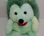 Walmart plush green hedgehog red bow shaggy stringy back fur tie dye blu... - $29.69