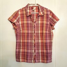 JM Collection Women&#39;s Top Pink Purple Plaid Cotton Blouse Shirt size 12 - $15.76