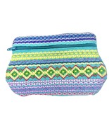 Tapestry Zipper Pouch 7.5 x 4.5 Green Multi Color Stitching NEW - £8.69 GBP