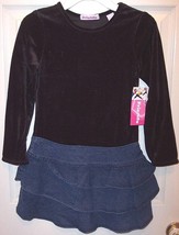 NWT Just Friends Girl&#39;s LS Black Velour and Denim Dress, XL (6X), $29 - £10.17 GBP