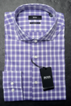 HUGO BOSS Homme Jason Slim Fit Moyen Violet Carreaux Coton Robe Chemise 37 14.5 - $64.14