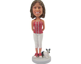 Custom Bobblehead Beautiful Smiling Lady With A Rabbbit In Stylish Top And Match - £78.69 GBP