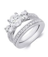 1.5 Carat Round Cut 3-Stone Wedding Band Engagement Ring Set Bridal Soli... - £68.89 GBP