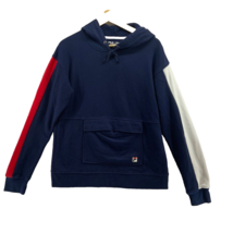 Fila Sweatshirt Mens Sz L Navy Blue Pullover Athletic Hoodie Flap Pocket - £15.56 GBP