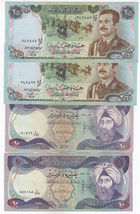 Irak, 10, 25, Dinars, plein De 4 Billets de Banque, Old Issues, IRQ10 - $14.28