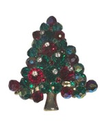 Vintage Christmas Tree Brooch Lapel Pin Vintage Red Green Cluster Rhines... - €31,88 EUR