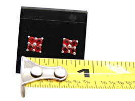 NEW Delicate Small Garnet Earrings 925 Marked Sterling Silver Plated Red .25&quot; Sz - £10.80 GBP