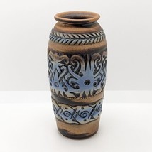 Vintage Italian Pottery Vase, Brown &amp; Blue Glaze, Carved - $23.82