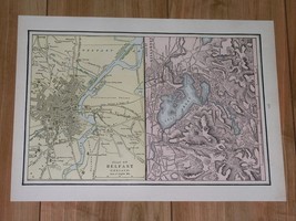 1890 Antique City Map Of Belfast North Ireland / Killarney Dundee Glasgow - £15.33 GBP