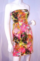 H&amp;M 2012 Neon Pink Palm TROPICAL Strapless ZIP Fitted DRESS Caribbean 4 ... - $64.32