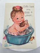 Vintage Coronation Collection Birthday Card Baby Girl in Tub 1950&#39;s Postcard - £3.72 GBP