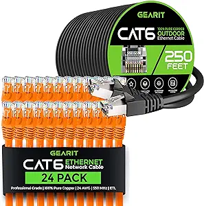 GearIT 24Pack 6ft Cat6 Ethernet Cable &amp; 250ft Cat6 Cable - $252.99