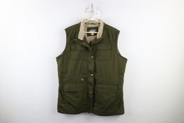 Vtg Cabelas Mens XL Faded Fleece Lined Safari Bush Full Zip Vest Jacket Green - £46.42 GBP