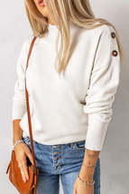 High Neck Button Shoulder Long Sleeve Sweater - £25.71 GBP