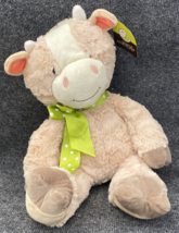 Animal Adventure Cow Steer Tan Soft Plush Toy 16&quot; Green Polka Dot Bow 2017 - £13.18 GBP