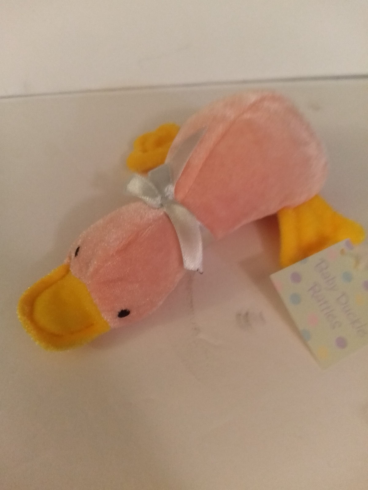 Primary image for Burton + Burton Pink Baby Duckie Rattle Plush Toy Apprix 6" Long Mint With Tags