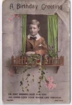 Birthday Postcard Boy In Window Good Luck Whole Life Through Valentine - £1.70 GBP